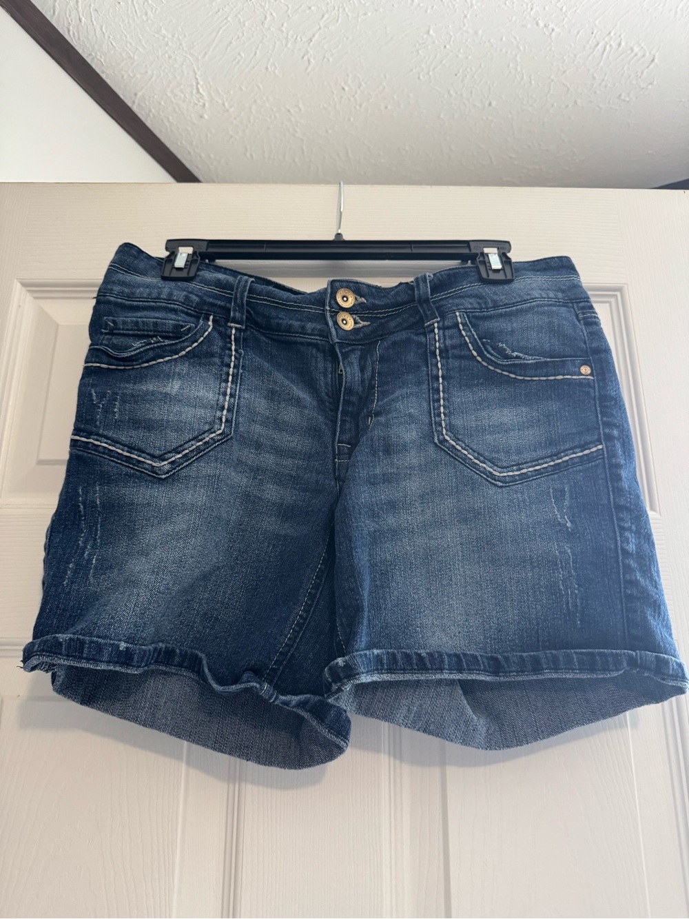 lei Dark Blue Distressed Denim Shorts